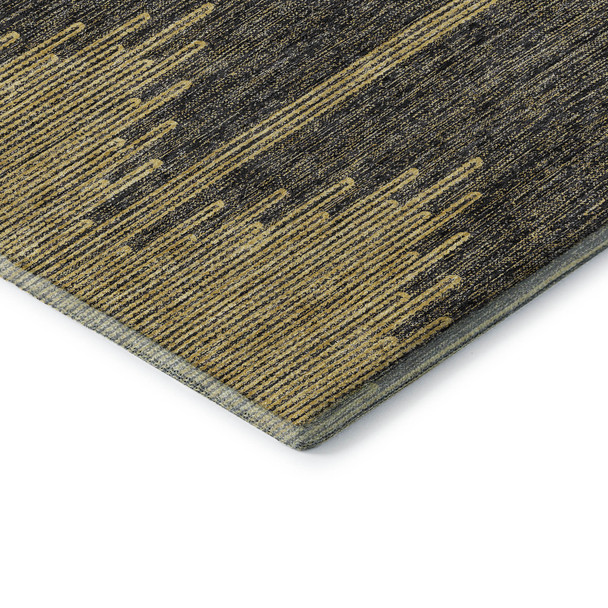 8' Graphite And Gold Abstract Washable Round Rug With UV Protection