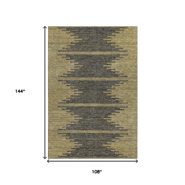 9' X 12' Graphite And Gold Abstract Washable Area Rug With UV Protection