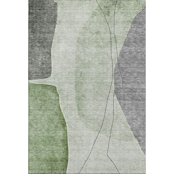 10' X 14' Green Gray And Ivory Abstract Washable Area Rug With UV Protection