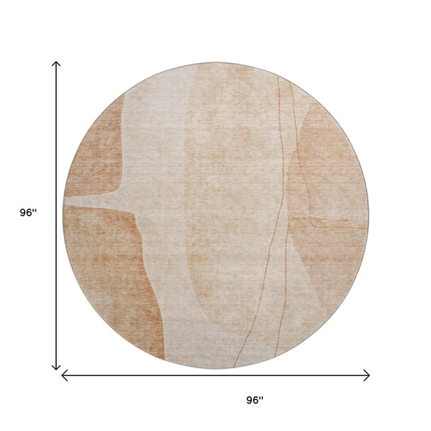 8' Terra Cotta And Beige Abstract Washable Round Rug With UV Protection