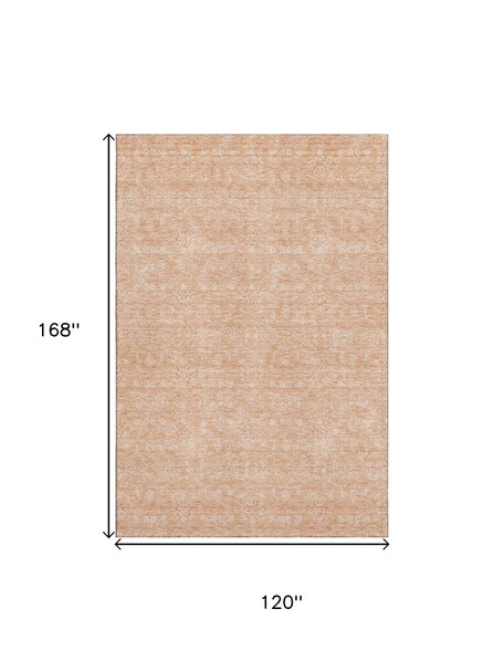 10' X 14' Peach And Ivory Floral Washable Area Rug With UV Protection