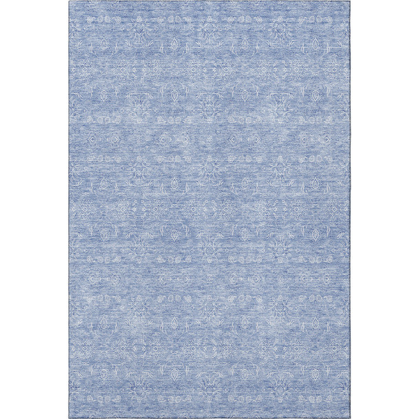 9' X 12' Sky Blue And Ivory Floral Washable Area Rug With UV Protection