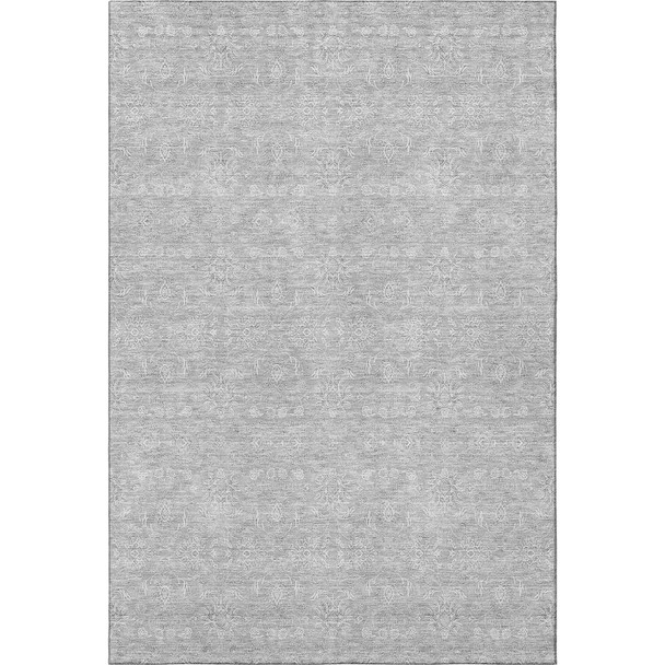 9' X 12' Silver And Gray Floral Washable Area Rug With UV Protection