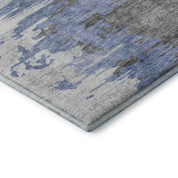 9' X 12' Blue Gray And Ivory Abstract Washable Area Rug With UV Protection
