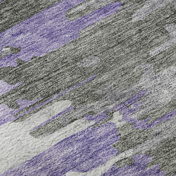 3' X 5' Purple Gray And Ivory Abstract Washable Area Rug With UV Protection