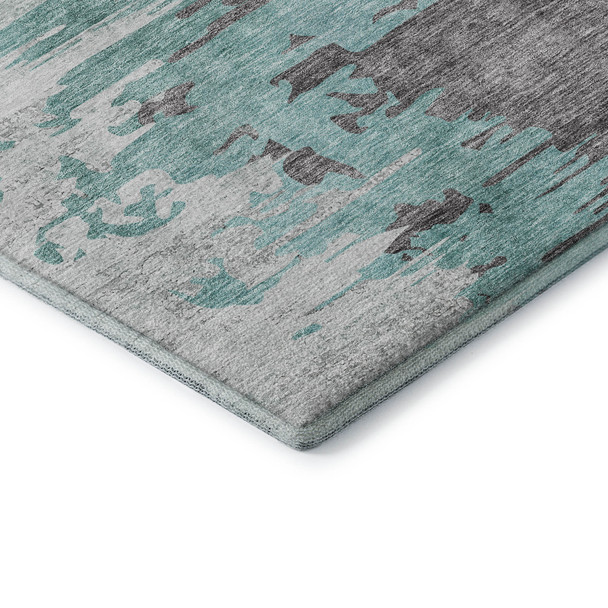 10' X 14' Teal Gray And Ivory Abstract Washable Area Rug With UV Protection