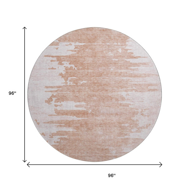 8' Terra Cotta And Ivory Abstract Washable Round Rug With UV Protection