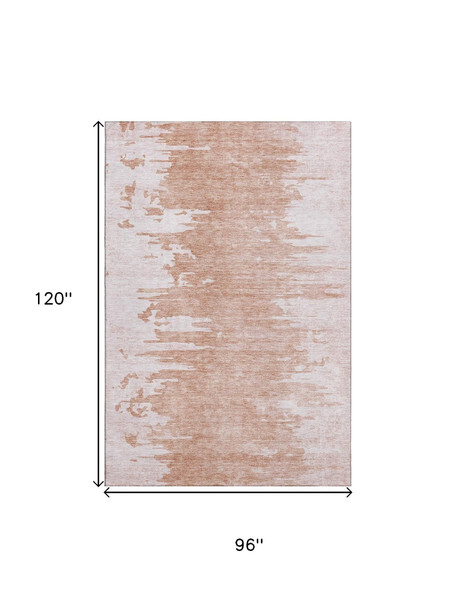 8' X 10' Terra Cotta And Ivory Abstract Washable Area Rug With UV Protection