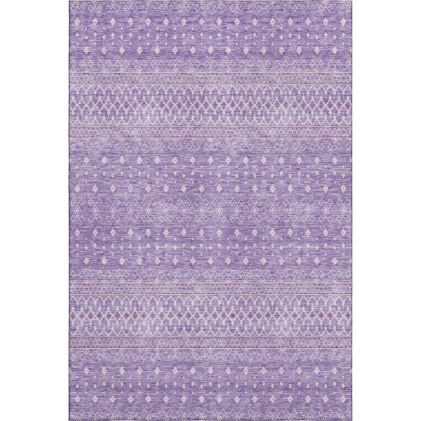 9' X 12' Lavender And Ivory Tribal Washable Area Rug With UV Protection