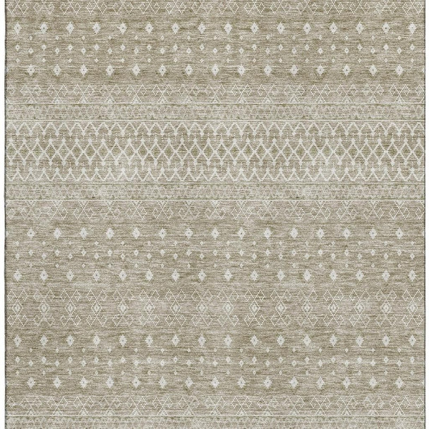 3' X 5' Taupe And Ivory Tribal Washable Area Rug With UV Protection