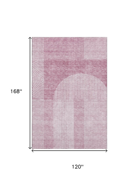 10' X 14' Blush And Ivory Geometric Washable Area Rug With UV Protection