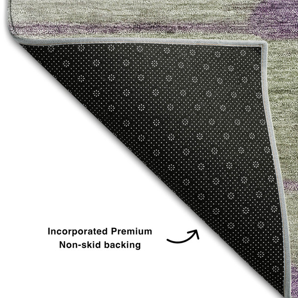 9' X 12' Purple Green And Ivory Floral Washable Area Rug With UV Protection