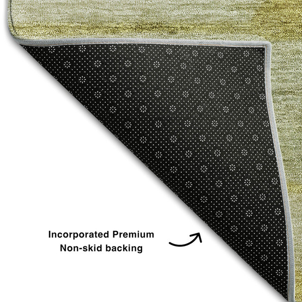 3' X 5' Sage Gold And Ivory Floral Washable Area Rug With UV Protection