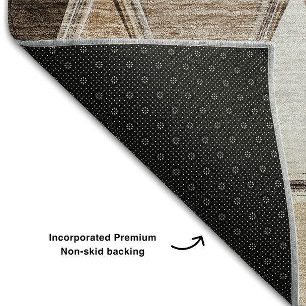 3' X 5' Brown Gray And Ivory Geometric Washable Area Rug With UV Protection