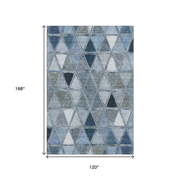 10' X 14' Blue Gray And Ivory Geometric Washable Area Rug With UV Protection