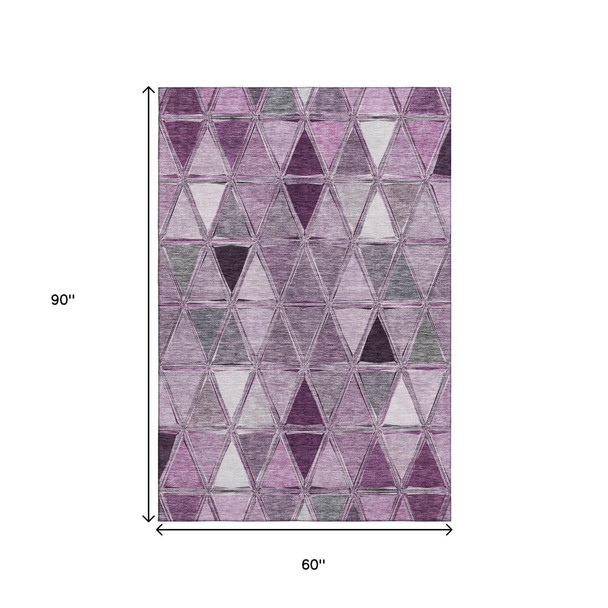 5' X 8' Merlot Gray And Ivory Geometric Washable Area Rug With UV Protection