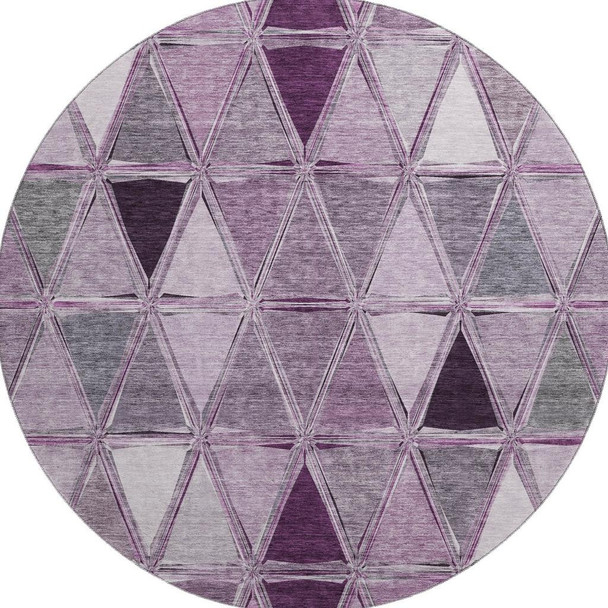 8' Merlot Gray And Ivory Geometric Washable Round Rug With UV Protection