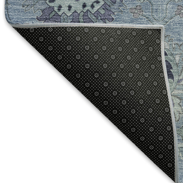 3' X 5' Denim Blue And Gray Damask Washable Indoor Outdoor Area Rug