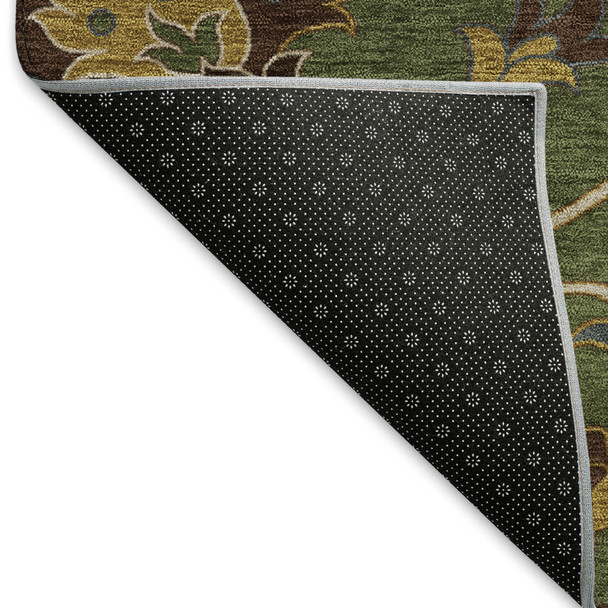 3' X 5' Artichoke Green Gold And Blue Floral Washable Indoor Outdoor Area Rug
