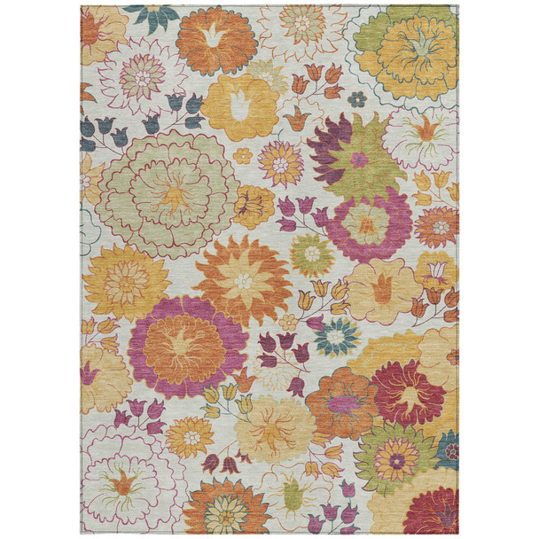 3' X 5' Ivory Gold And Pink Floral Washable Indoor Outdoor Area Rug