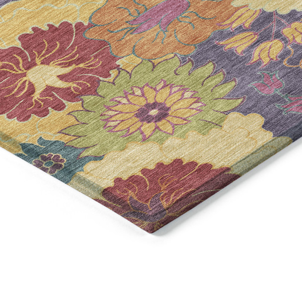 5' X 8' Purple Gold And Pink Floral Washable Indoor Outdoor Area Rug