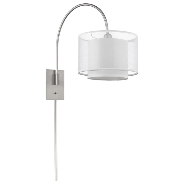 44" Clear Silver And White Metal And Sheer Fabric Flush Mount Wall Sconce