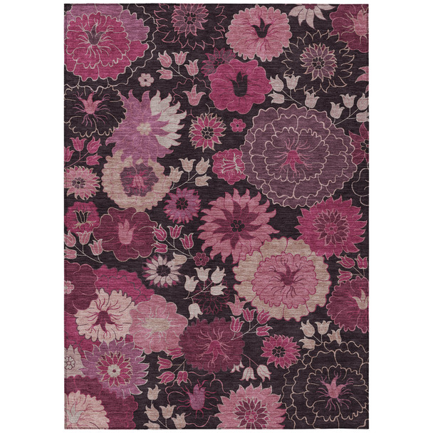 3' X 5' Blush And Black Floral Washable Indoor Outdoor Area Rug