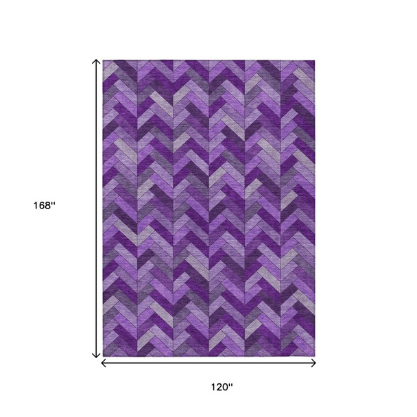 10' X 14' Purple And Ivory Geometric Washable Indoor Outdoor Area Rug