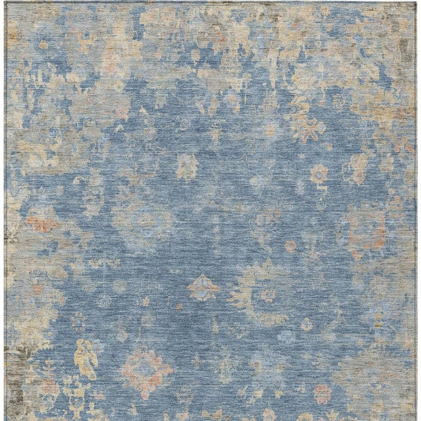 10' X 14' Blue And Gold Floral Washable Indoor Outdoor Area Rug
