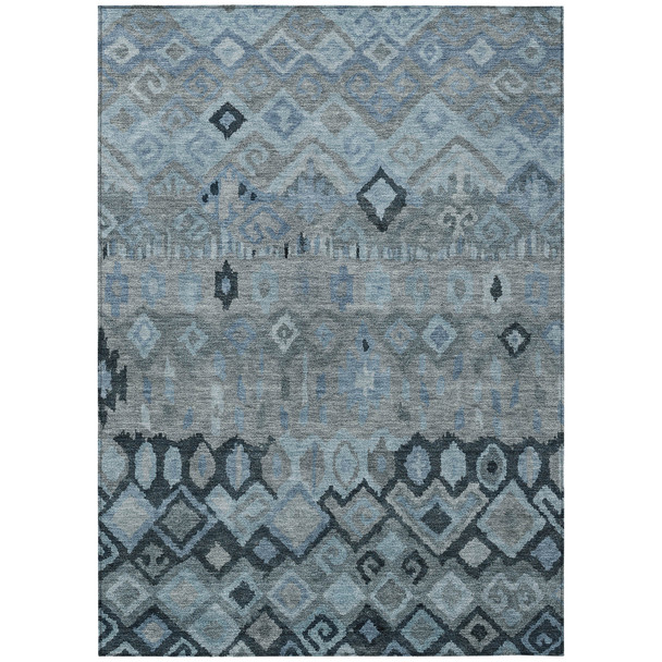 8' X 10' Gray And Charcoal Geometric Washable Indoor Outdoor Area Rug