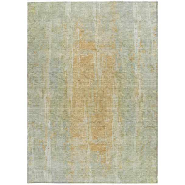 5' X 8' Sage And Copper Abstract Washable Indoor Outdoor Area Rug