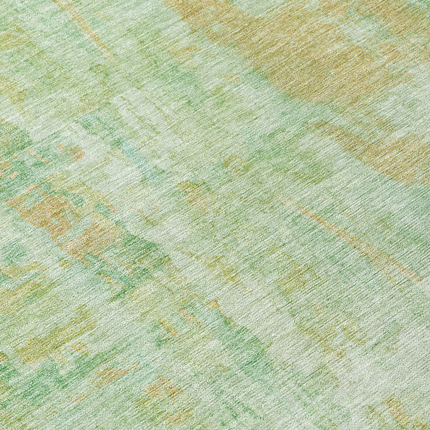 9' X 12' Fern Green And Copper Abstract Washable Indoor Outdoor Area Rug