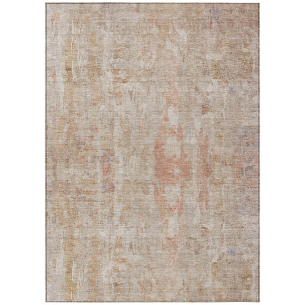 3' X 5' Beige And Salmon Abstract Washable Indoor Outdoor Area Rug