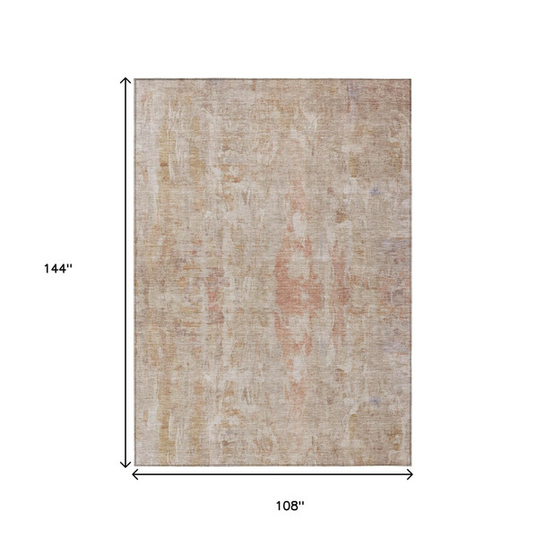 9' X 12' Beige And Salmon Abstract Washable Indoor Outdoor Area Rug