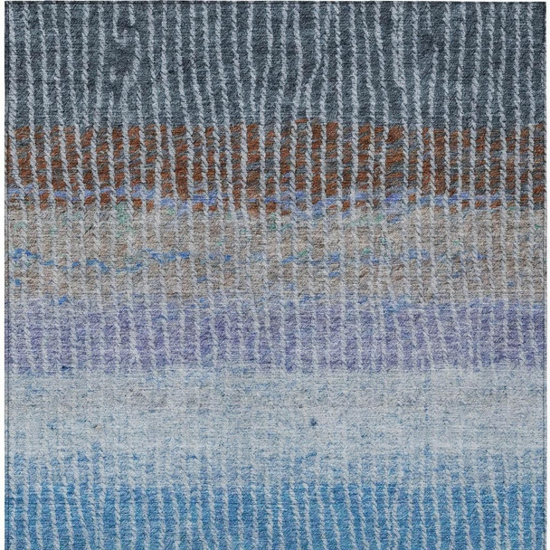 3' X 5' Blue Brown And Green Striped Washable Indoor Outdoor Area Rug