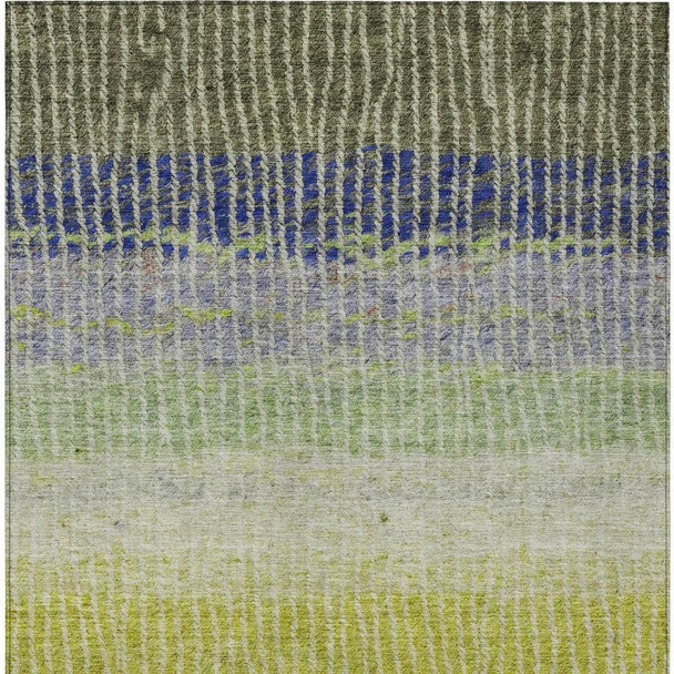 9' X 12' Olive Green Red And Purple Striped Washable Indoor Outdoor Area Rug