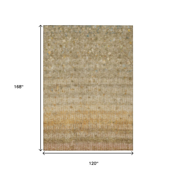 10' X 14' Beige And Gold Striped Washable Indoor Outdoor Area Rug