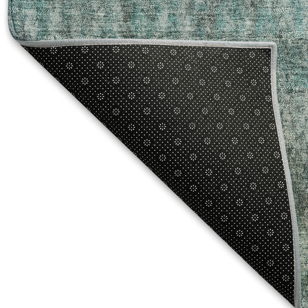 8' X 10' Teal Blue And Gray Striped Washable Indoor Outdoor Area Rug