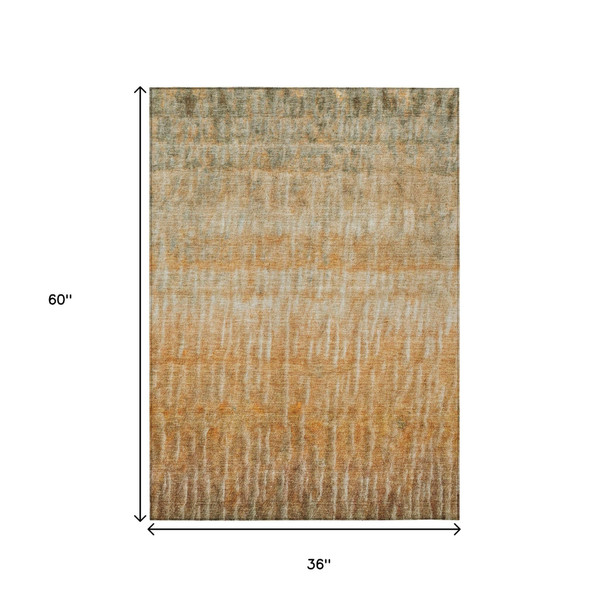 3' X 5' Copper And Beige Abstract Washable Indoor Outdoor Area Rug