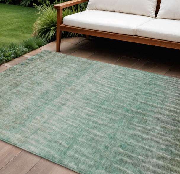 10' X 14' Teal Blue And Beige Abstract Washable Indoor Outdoor Area Rug