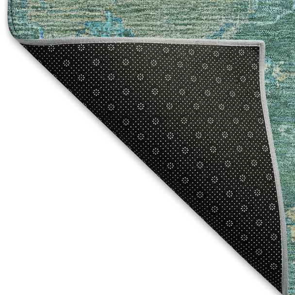 8' Teal Blue And Artichoke Green Round Medallion Washable Indoor Outdoor Area Rug