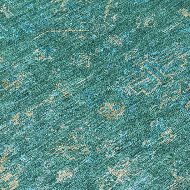 10' X 14' Teal Blue And Artichoke Green Medallion Washable Indoor Outdoor Area Rug