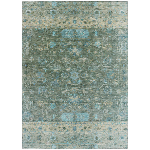 3' X 5' Sage Teal Blue And Beige Tribal Washable Indoor Outdoor Area Rug