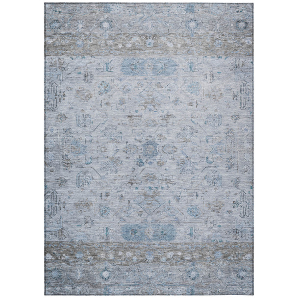 8' X 10' Sky Blue Gray And Ivory Tribal Washable Indoor Outdoor Area Rug