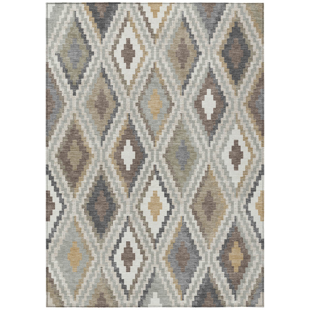 9' X 12' Taupe Gold And Ivory Geometric Washable Indoor Outdoor Area Rug