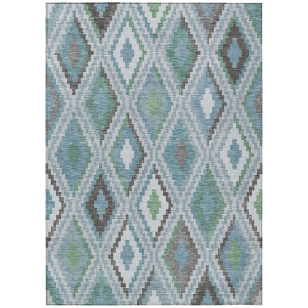 3' X 5' Teal Blue Ivory And Green Geometric Washable Indoor Outdoor Area Rug