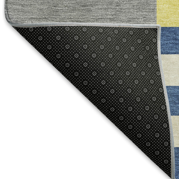 8' Blue Yellow And Green Round Geometric Washable Indoor Outdoor Area Rug