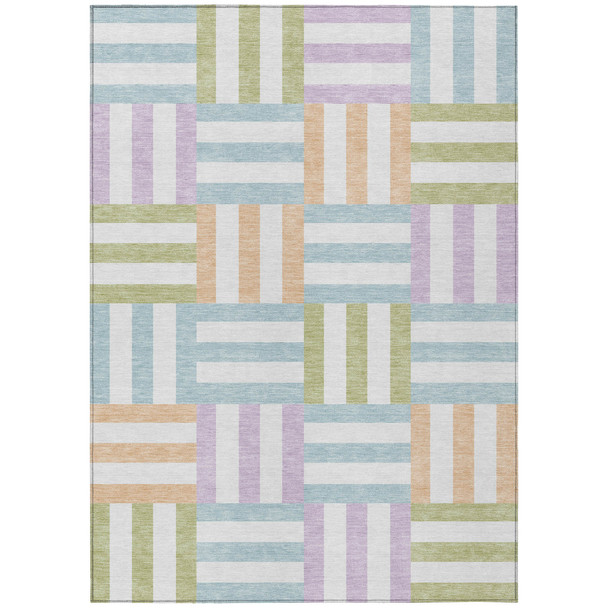 9' X 12' Pearl Blue And Lavender Geometric Washable Indoor Outdoor Area Rug
