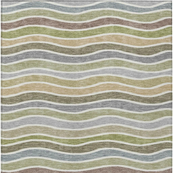 10' X 14' Fern Green Ivory And Wheat Striped Washable Indoor Outdoor Area Rug
