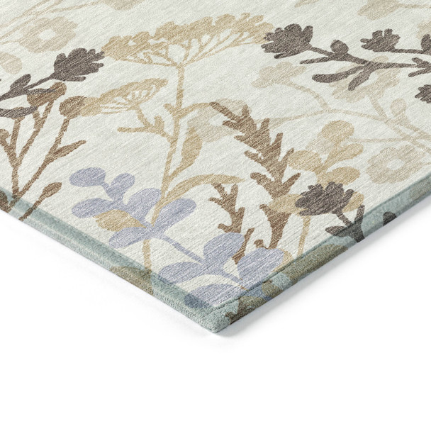 9' X 12' Ivory Khaki And Gray Floral Washable Indoor Outdoor Area Rug
